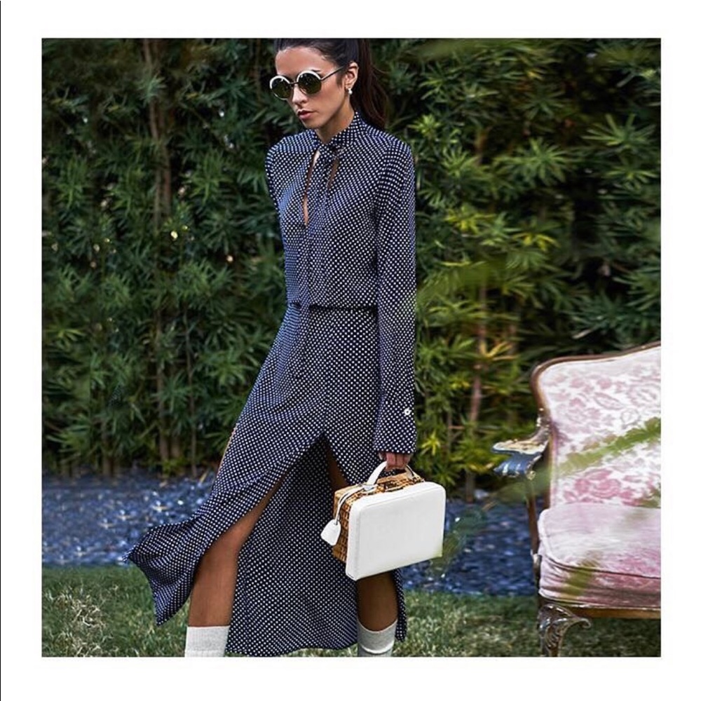Alexis Navy Polka Dot Midi Dress